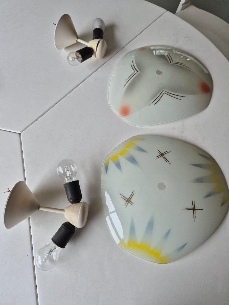 Plafonniere Schaallamp vintage jaren 60, Huis en Inrichting, Lampen | Plafondlampen, Ophalen, Gebruikt, Glas