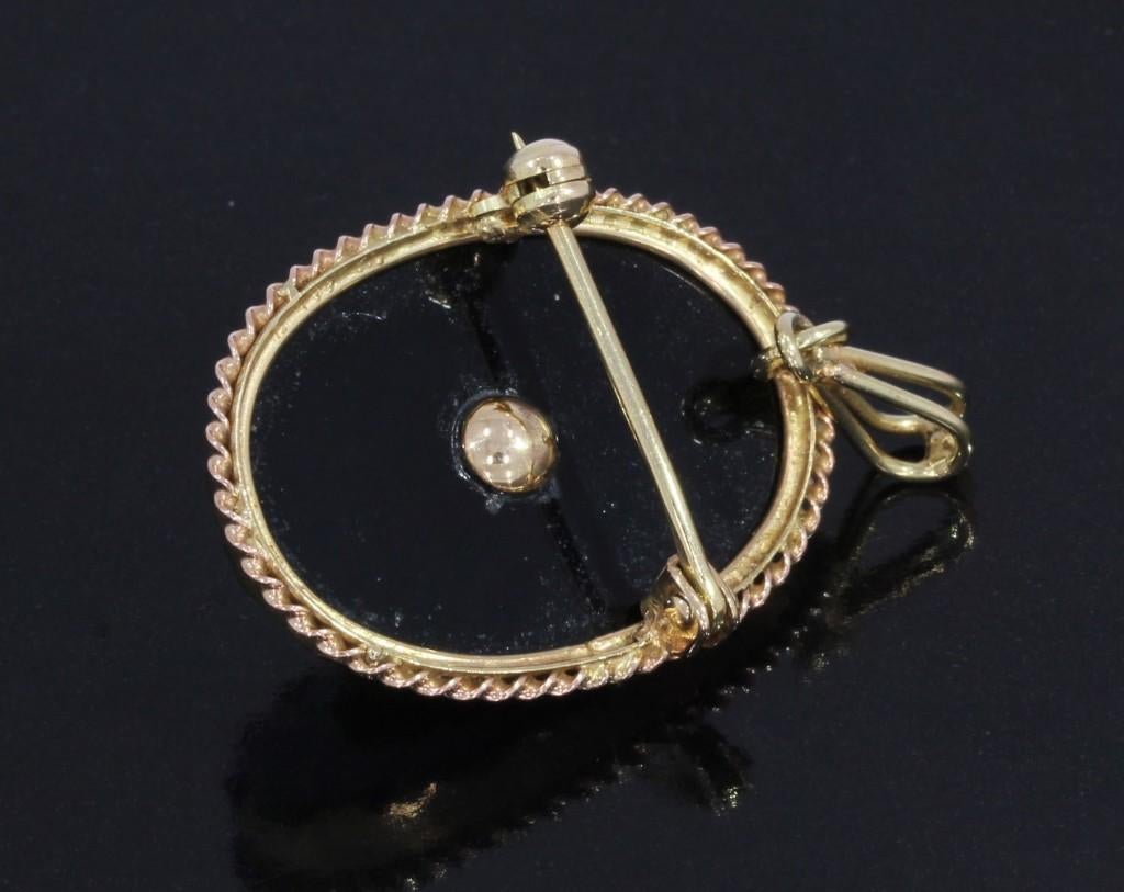 Diamanten onyx fraai 14k gouden ketting hanger broche antiek, Sieraden, Tassen en Uiterlijk, Antieke sieraden, Verzenden, Goud