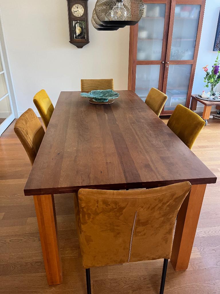 Eettafel + 6 bijpassende stoelen, Huis en Inrichting, Tafels | Eettafels, Ophalen, Gebruikt, 200 cm of meer, 50 tot 100 cm