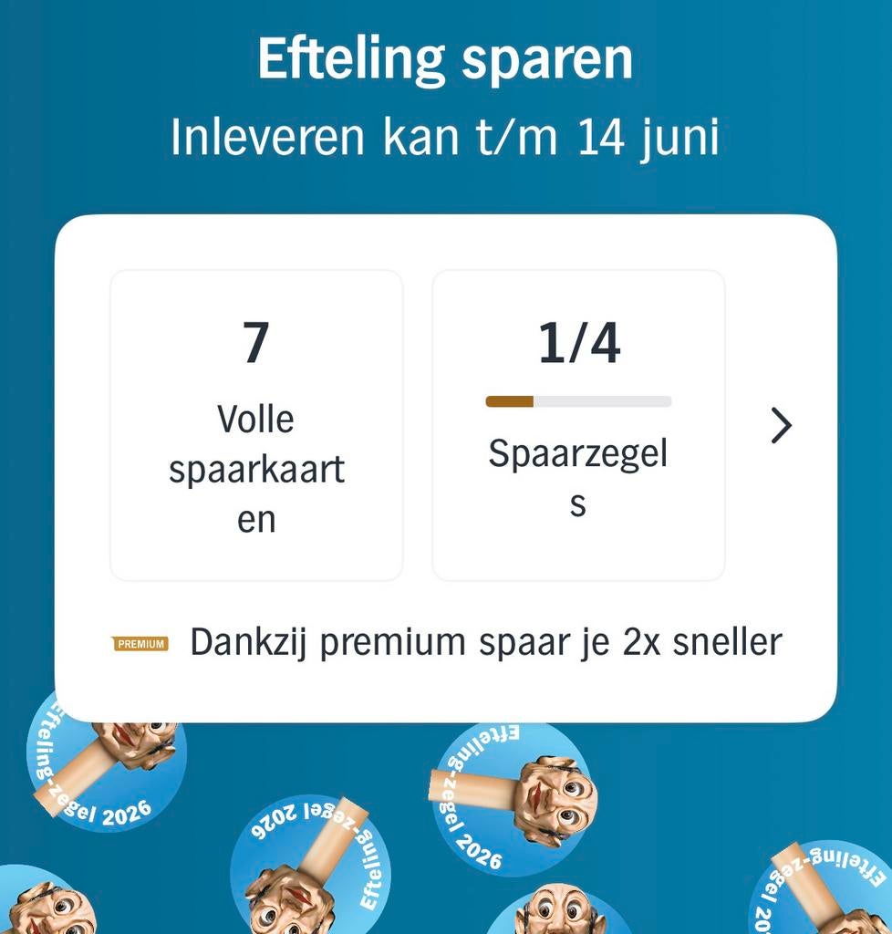 Efteling zegels gratis, Tickets en Kaartjes, Kortingen en Cadeaubonnen, Drie personen of meer, Kortingsbon, Pretpark