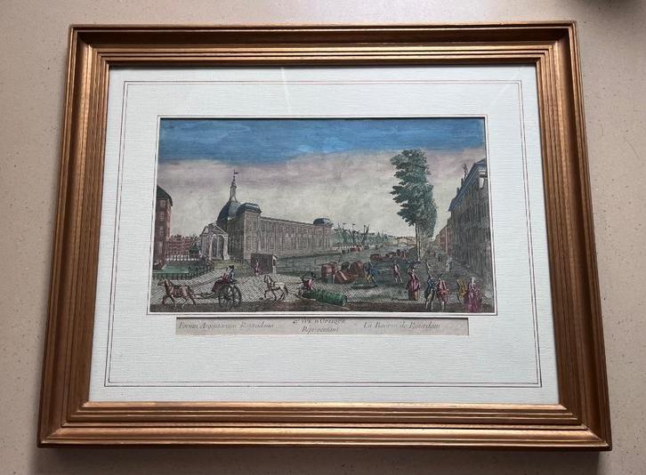 Lithografie 18e eeuwse Vue d'Optique - Rotterdam Beursgebouw, Antiek en Kunst, Kunst | Litho's en Zeefdrukken, Ophalen of Verzenden