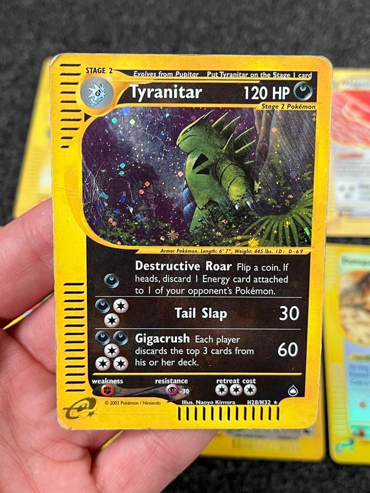 Pokémon Tyranitar Holo - Aquapolis #H28 Light played, Hobby en Vrije tijd, Verzamelkaartspellen | Pokémon, Zo goed als nieuw, Losse kaart