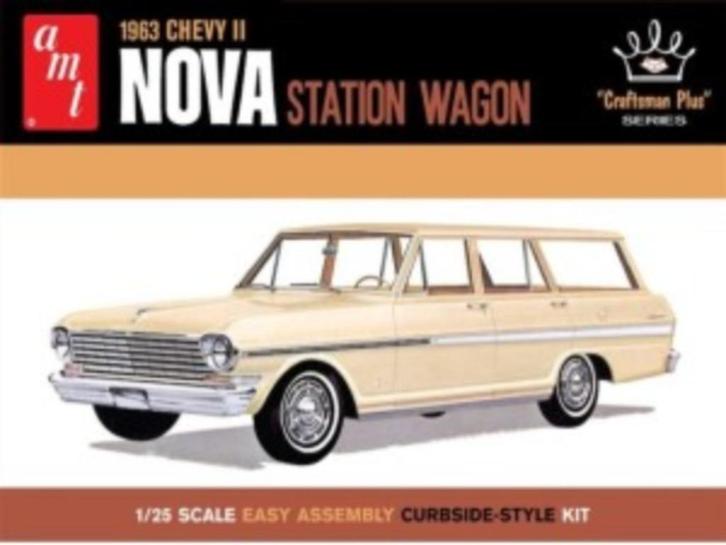 Bouwdoos 1963 Chevy Nova II stationwagen AMT, Hobby en Vrije tijd, Modelbouw | Auto's en Voertuigen, Nieuw, Auto, Groter dan 1:32