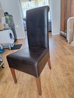 6x Bruine Lederen Eetkamerstoelen, Huis en Inrichting, Stoelen, Ophalen, Gebruikt, Bruin, Hout