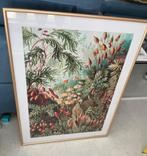 Bloemen print in grote goudkleurige lijst, Ophalen, Kunststof, Zo goed als nieuw, 75 cm of meer