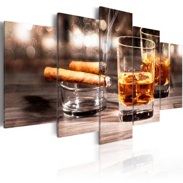 524 Lounge Sigaar Whiskey 5 Luik Canvas Schilderij 200x100cm beschikbaar voor biedingen