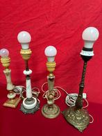 4 antieke/vintage lampen met natuursteen, Ophalen of Verzenden