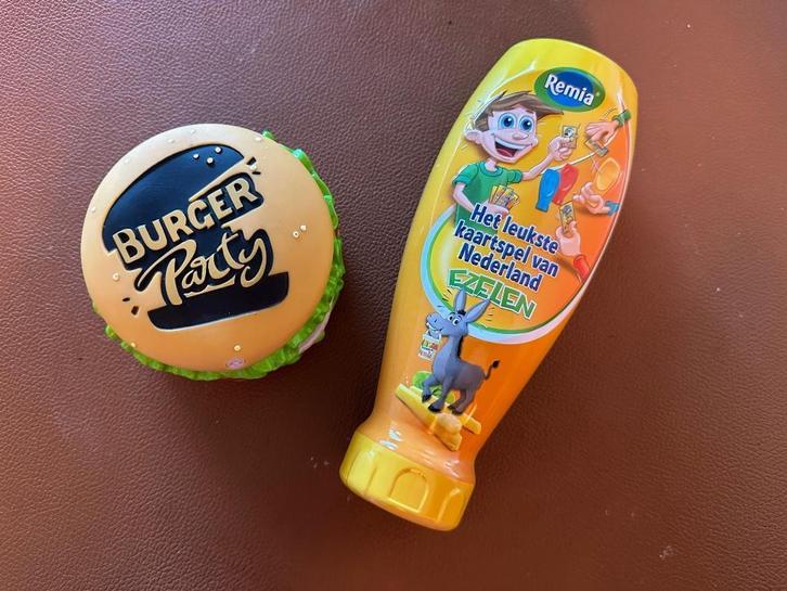 Burger Party (Goliath) & Ezelen (Remia fles), Hobby en Vrije tijd, Gezelschapsspellen | Kaartspellen, Gebruikt, Ophalen of Verzenden