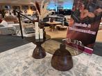 Salontafel set 2 delig Bruin mango/Glas Direct/Leverbaar, Huis en Inrichting, Ophalen, 50 tot 100 cm, Glas, Rond