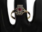 Art Deco robijn diamant 14k gouden bicolor dames ring antiek, Ophalen of Verzenden, Goud, Ring, Met edelsteen