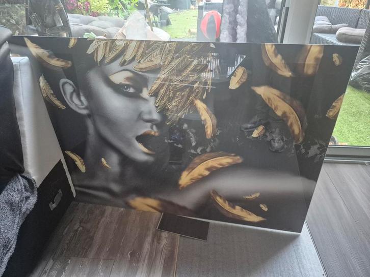 Glazen Schilderij - Vrouw met Gouden Accent, Huis en Inrichting, Woonaccessoires | Schilderijen, Tekeningen en Foto's, Ophalen of Verzenden