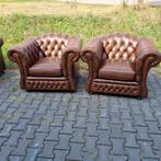 2 Chesterfield Springvale club fauteuils bruin + BEZORGING, Chesterfield, Gebruikt, Leer, Ophalen of Verzenden