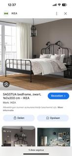 Tweepersoonsbed MET MATRAS 160x200 IKEA SAGSTUA staal, Huis en Inrichting, Ophalen, Industrieel / romantisch, Zwart, Tweepersoons