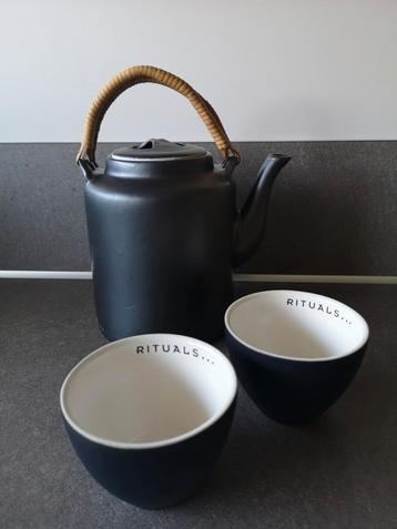 Rituals theepot met 2 theekopjes kleur mat zwart & creme/wit beschikbaar voor biedingen