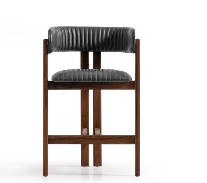 Mino Japandi Barstoel – aanpasbaar in stof & houtkleur, Huis en Inrichting, Barkrukken, Nieuw, 60 tot 90 cm, Hout, Leer, 5 krukken of meer