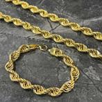 14k gouden ketting rope armband set schakel dik model, Ophalen of Verzenden, Zo goed als nieuw, Goud