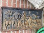 Oude ijzeren muurplaat met boeren bos landschap, Antiek en Kunst, Curiosa en Brocante, Ophalen