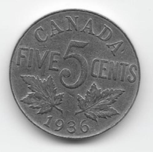 Canada 5 cents 1936 KM# 29, Postzegels en Munten, Munten | Amerika, Losse munt, Noord-Amerika, Verzenden