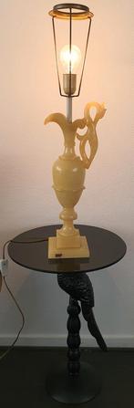 Antiek tafellamp natuursteen marmer geel gaaf uniek, Ophalen of Verzenden