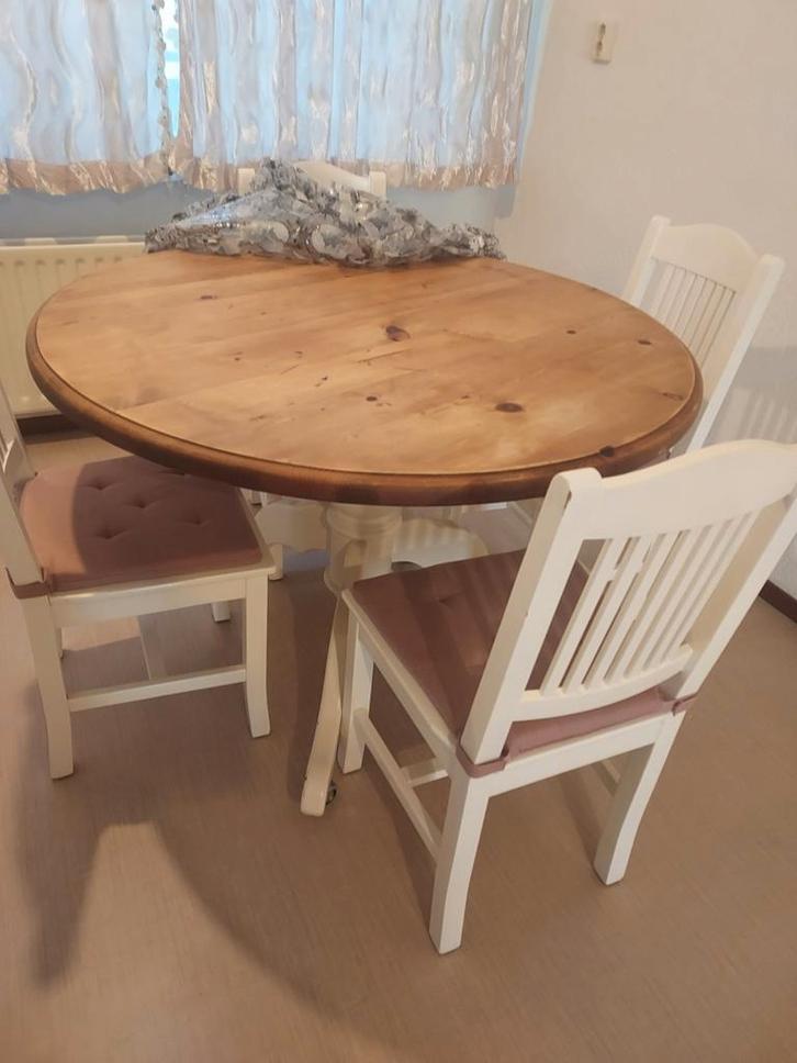 Ronde eettafel 115cm inclusief 4 mooie stoelen, Huis en Inrichting, Tafels | Eettafels, Zo goed als nieuw, 100 tot 150 cm, 100 tot 150 cm