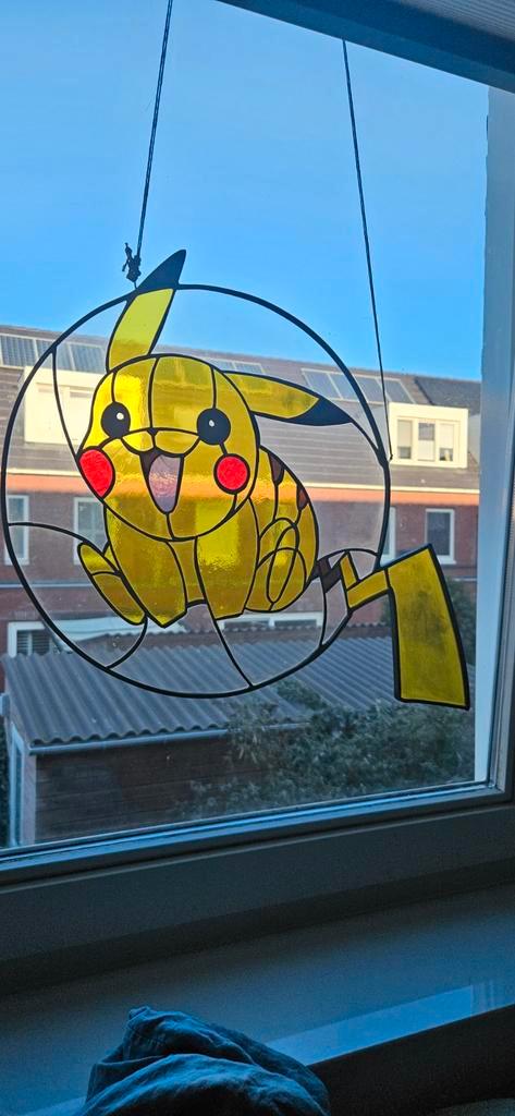 Glas-in-lood raamdecoratie; pikachu, Doe-het-zelf en Verbouw, Glas en Ramen, Minder dan 80 cm, Minder dan 80 cm, Ophalen
