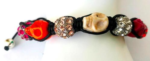 Schedel Skull doodshoofd armband multi kleur edelsteen, Sieraden, Tassen en Uiterlijk, Armbanden, Zo goed als nieuw, Met edelsteen