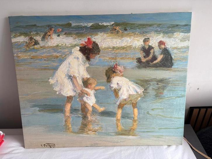Edward Potthast - Kinderen aan het Strand, 1922, Antiek en Kunst, Kunst | Schilderijen | Klassiek, Ophalen of Verzenden