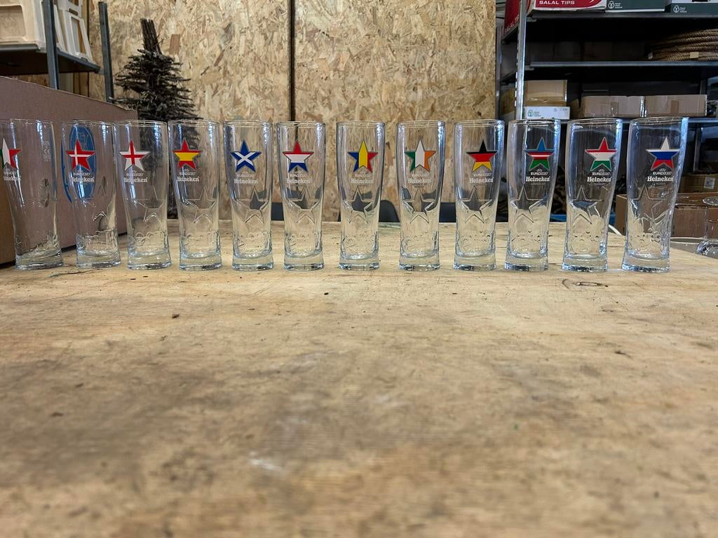 Set Heineken dubbeldruk glazen EK 2020 12 verschillende, Verzamelen, Ophalen, Nieuw, Overige sporten, Overige typen