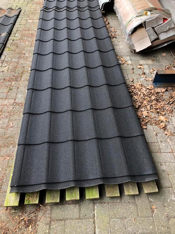 Dakpanplaten met granulaat laag, Doe-het-zelf en Verbouw, Dakpannen en Dakbedekking, Nieuw, Dakplaat of Dakpanplaat, Metaal, Zwart
