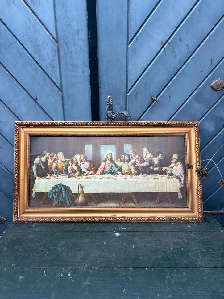 Het avondmaal in een mooie antieke sierlijst., Antiek en Kunst, Kunst | Schilderijen | Klassiek, Ophalen