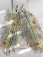 Fluffy pauwen print veren hang oorbellen, Nieuw, Groen, Overige materialen, Hangers