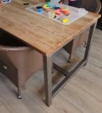 Industriele teakhouten eetkamer tafel ., Ophalen of Verzenden, Gebruikt