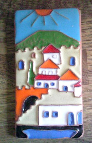 VINTAGE handgeschilderde geglazuurde keramische tegel beschikbaar voor biedingen