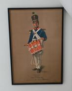 De trommelaar ( authentieke prent ingelijst ontspiegeldglas), Ophalen of Verzenden