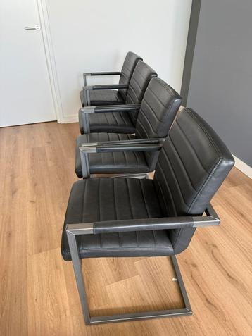 4 Eetkamerstoelen - Haco Wonen - Antracietgrijs leer & metaa beschikbaar voor biedingen
