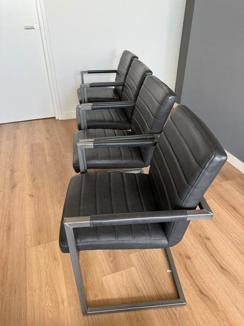 4 Eetkamerstoelen - Haco Wonen - Antracietgrijs leer & metaa, Huis en Inrichting, Stoelen, Gebruikt, Vijf, Zes of meer stoelen