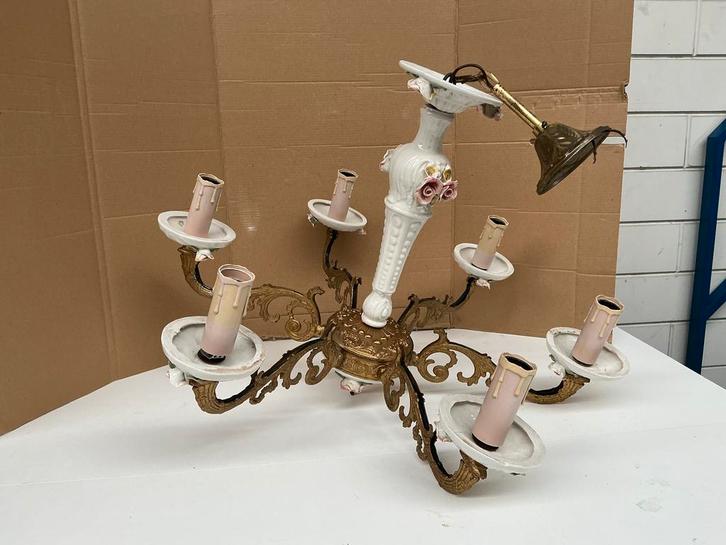 Zes-armige Vintage Hanglamp.WD-026, Huis en Inrichting, Lampen | Kroonluchters, Gebruikt, Metaal, Overige materialen, Ophalen