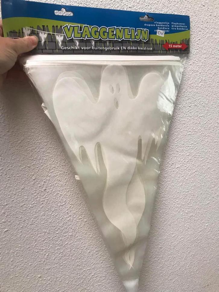 Halloween vlaggenlijn wit spook, Hobby en Vrije tijd, Feestartikelen, Nieuw, Halloween of Griezel, Ophalen of Verzenden