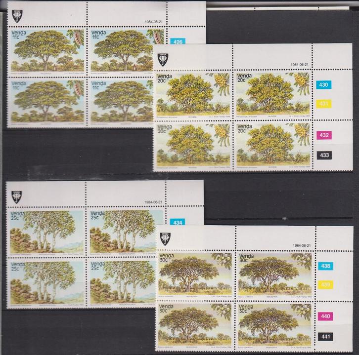 Venda (Z-Afrika) 1984 Tropische bomen in blokken van 4 TAB, Postzegels en Munten, Postzegels | Thematische zegels, Postfris, Dier of Natuur
