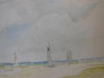 Johan Barth Jongkind (1819)Aquarel "Zicht op een Haven " Ges, Ophalen of Verzenden