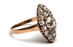 14 kt gouden markies ring bezet met roosdiamanten, ca.2.0 ct, Ophalen of Verzenden, Goud, Ring, Met edelsteen