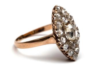 14 kt gouden markies ring bezet met roosdiamanten, ca.2.0 ct beschikbaar voor biedingen