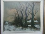 Sfeervol winterlandschap op paneel; olieverf van Giovanni, Antiek en Kunst, Ophalen of Verzenden