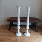 2 houten whitewash kandelaars brocante, 90 cm hoog., Ophalen, Hout