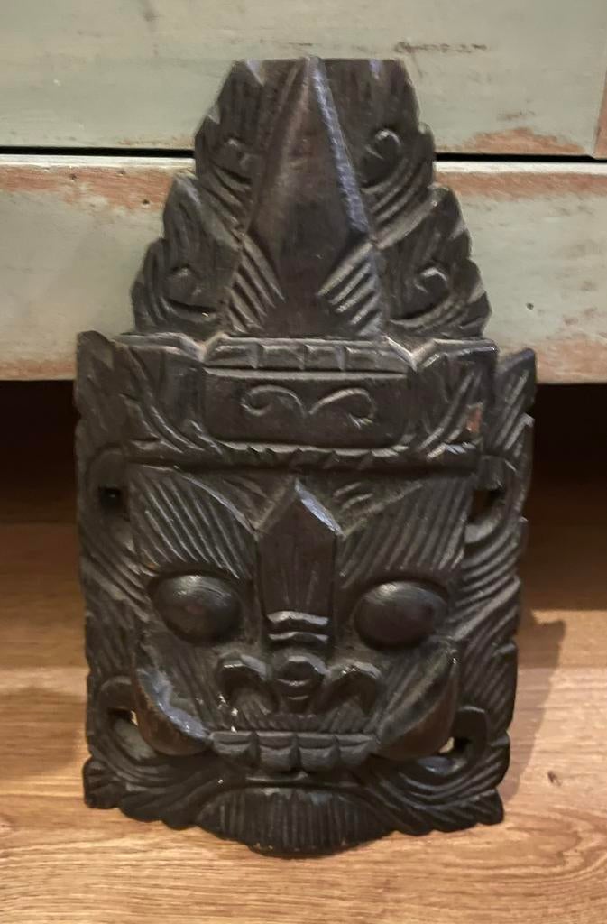 Masker hout houtsnijwerk Bali houten hanger, Antiek en Kunst, Ophalen of Verzenden