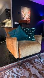 Fauteuil mosterdgeel zwart metalen voetjes, Huis en Inrichting, Fauteuils, Ophalen, 75 tot 100 cm, Stof, 50 tot 75 cm
