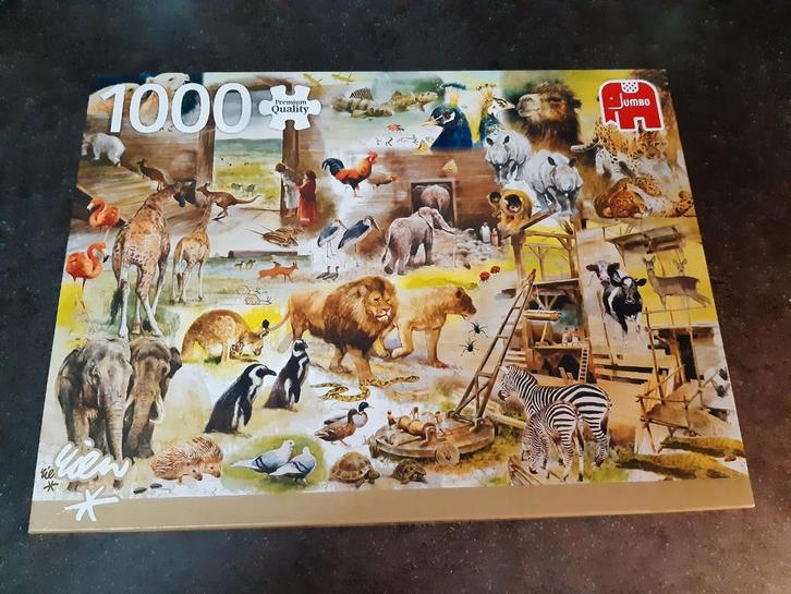 Puzzel 1000 Rien Poortvliet bouw van de ark van Noach, Hobby en Vrije tijd, Denksport en Puzzels, Zo goed als nieuw, 500 t/m 1500 stukjes