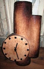 Brutalist wandklok 70ies boomstam-look, pottery wall clock, Ophalen