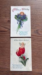 Kinderhoofdje in hyacint en  in tulpen.. 2 reliëfkaart, Ophalen of Verzenden