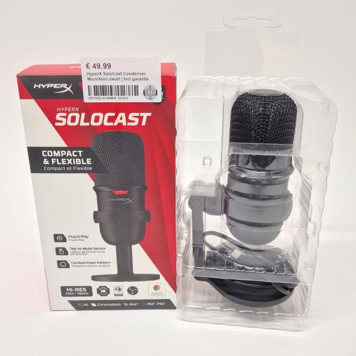 HyperX SoloCast Condenser Microfoon zwart | Incl garantie, Muziek en Instrumenten, Microfoons, Zo goed als nieuw